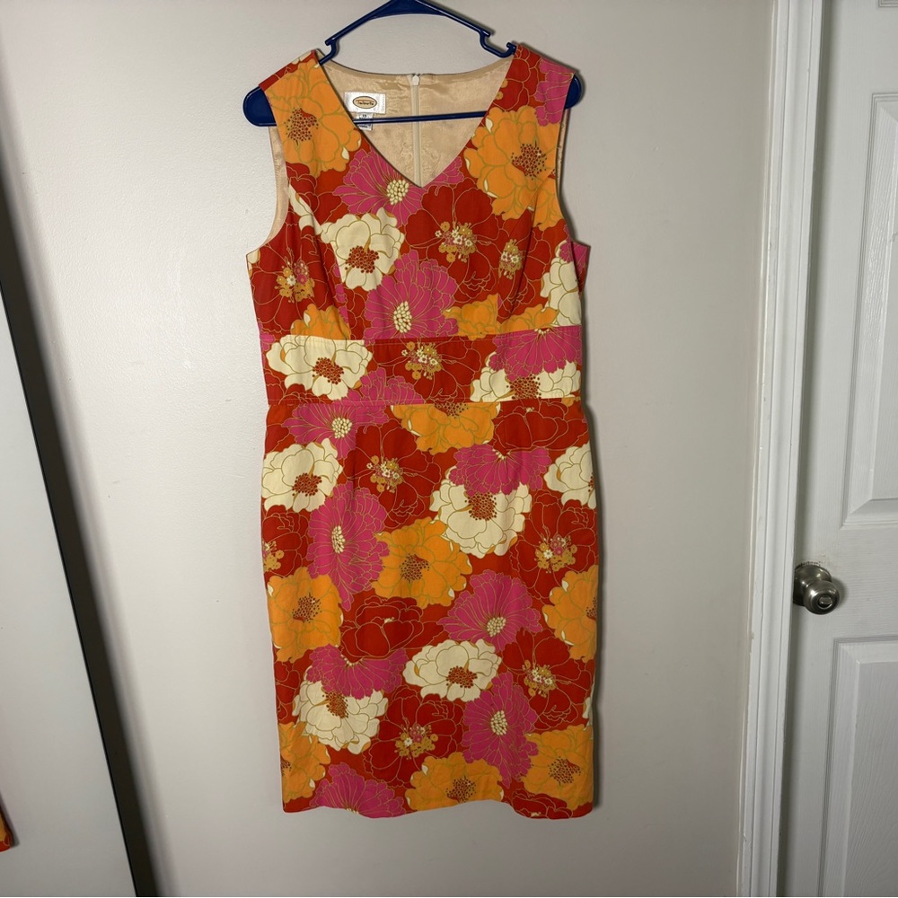 Talbots Vibrant Floral Midi Dress - Red, Orange, Cream